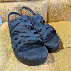 CROCS Women's Strappy Platform Black Sandals